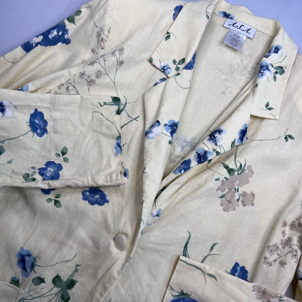Vintage A.S.A. Womens Yellow Floral Linen Blazer | Size Medium | Cottage Office